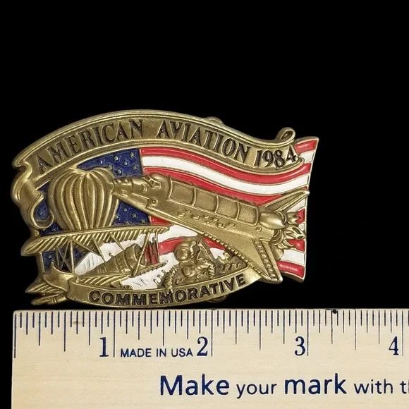 American Aviation 1984 Commemorative Solid Brass Belt Buckle Baron Buckles USA